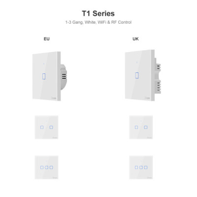 SONOFF T1EU2C-TX – Interrupteur Mural Tactile 2 Canaux Wi-Fi 2,4 GHz & RF 433 MHz – Sans Cadre, Verre Trempé [Option: Tasmota]