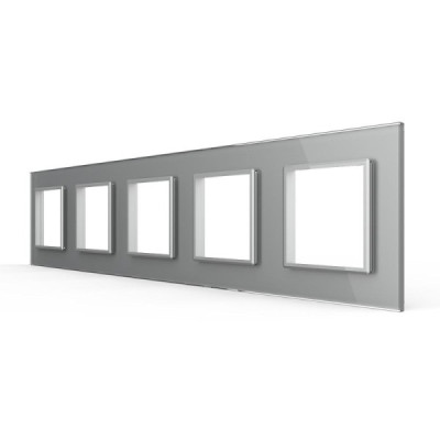 Plaque 5 Prises Livolo – Finition Personnalisable (364 x 80 mm) Gris