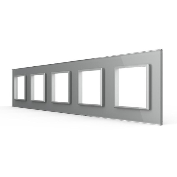 Plaque 5 Prises Livolo – Finition Personnalisable (364 x 80 mm) C7-5SR-15 Gris