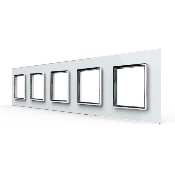 Plaque 5 Prises Livolo – Finition Personnalisable (364 x 80 mm) C7-SR/SR/SR/SR/SR-11 Blanc