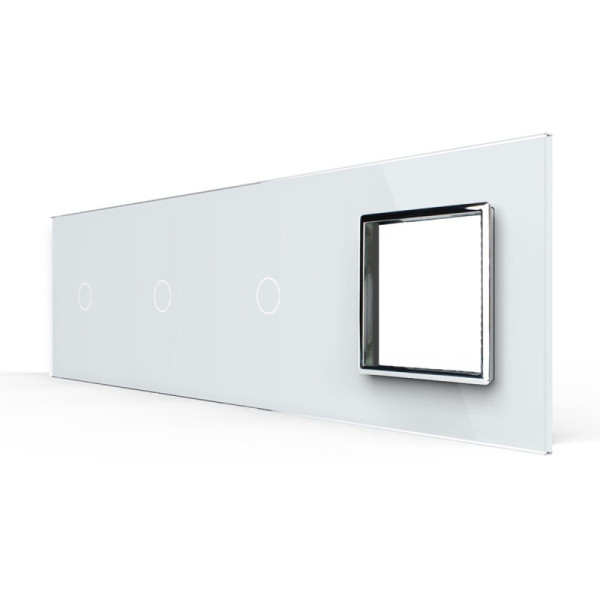 Plaque Combinaison 1 Bouton + 1 Bouton + 1 Bouton + 1 Prise Livolo – Finition Blanc (293 x 80 mm) C7-C1/C1/C1/SR-11