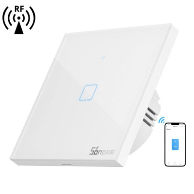 SONOFF T2EU1C-TX – Interrupteur Mural Tactile 1 Canal Wi-Fi 2,4 GHz & RF 433 MHz, Verre Trempé [Option: Tasmota]