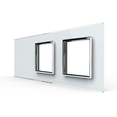 Plaque 1 bouton + 2 prises Livolo – Finition Blanc (223 x 80 mm)