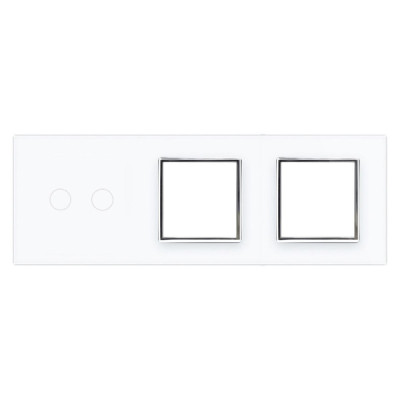 Plaque 1 bouton + 2 prises Livolo – Finition Blanc (223 x 80 mm)