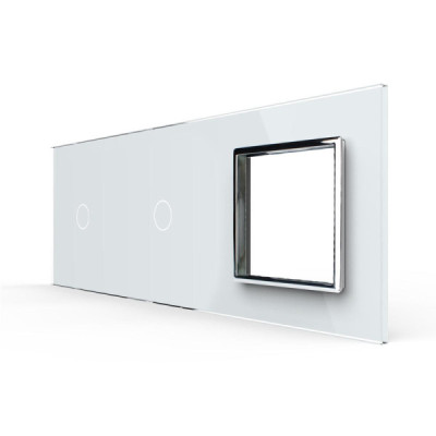 Plaque Livolo – 2 Boutons 1+1 & 1 Prise – Finition Blanc (222 x 80 mm)