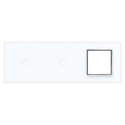 Plaque Livolo – 2 Boutons 1+1 & 1 Prise – Finition Blanc (222 x 80 mm)