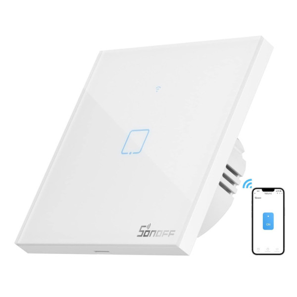 SONOFF T0EU1C-TX – Interrupteur Mural Tactile 1 Canal Wi-Fi 2,4 GHz– Sans Cadre, Verre Trempé [Option: Tasmota]