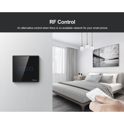 SONOFF T0EU1C-TX – Interrupteur Mural Tactile 1 Canal Wi-Fi 2,4 GHz– Sans Cadre, Verre Trempé [Option: Tasmota]