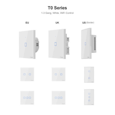 SONOFF T0EU1C-TX – Interrupteur Mural Tactile 1 Canal Wi-Fi 2,4 GHz– Sans Cadre, Verre Trempé [Option: Tasmota]