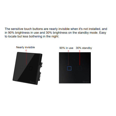 SONOFF T0EU1C-TX – Interrupteur Mural Tactile 1 Canal Wi-Fi 2,4 GHz– Sans Cadre, Verre Trempé [Option: Tasmota]