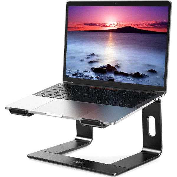 Plugin Support Portable pour Ordinateur Portable en Aluminium – Ventilé & Pliable (10"–15,8") • Noir