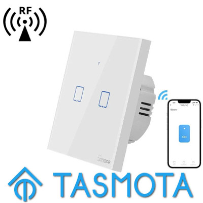 SONOFF T2EU2C-TX – Interrupteur Mural Tactile 2 Canaux Wi-Fi 2,4 GHz & RF 433 MHz , Verre Trempé [Option: Tasmota]