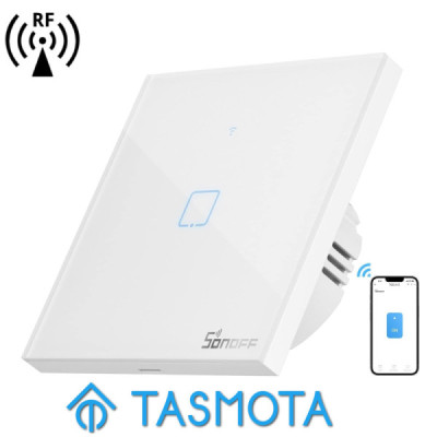 SONOFF T1EU1C-TX – Interrupteur Mural Tactile 1 Canal Wi-Fi 2,4 GHz & RF 433 MHz – Sans Cadre, Verre Trempé [Option: Tasmota]