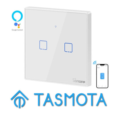 SONOFF T0EU2C-TX – Interrupteur Mural Tactile 2 Canaux Wi-Fi 2,4 GHz– Sans Cadre, Verre Trempé [Option: Tasmota]