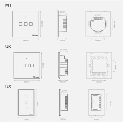 SONOFF T0EU2C-TX – Interrupteur Mural Tactile 2 Canaux Wi-Fi 2,4 GHz– Sans Cadre, Verre Trempé [Option: Tasmota]