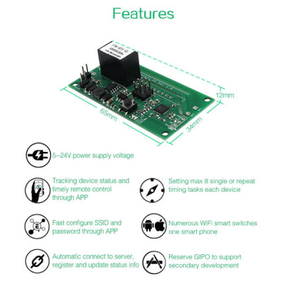 Module Interrupteur Wi-Fi SONOFF SV 5–24 V DC/AC – Smart Switch DIY sans boîtier [Option: Tasmota]