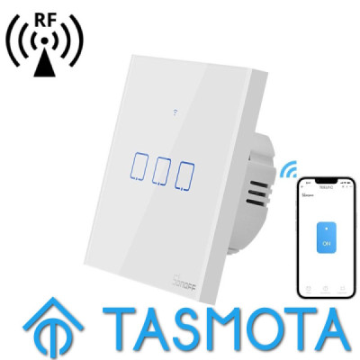 SONOFF T1EU3C-TX – Interrupteur Mural Tactile 3 Canaux Wi-Fi 2,4 GHz & RF 433 MHz – Sans Cadre, Verre Trempé [Option: Tasmota]