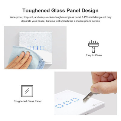 SONOFF T3EU2C-TX – Interrupteur Mural Tactile 2 Canaux Wi-Fi 2,4 GHz & RF 433 MHz , Verre Trempé Noir [Option: Tasmota]