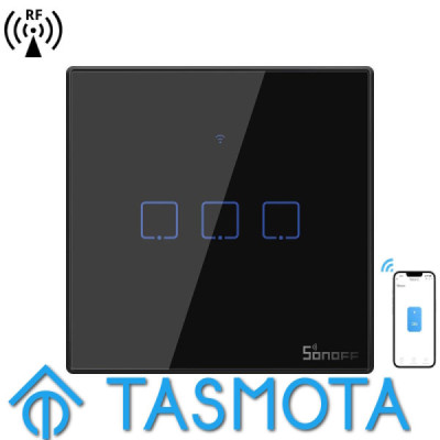 SONOFF T3EU3C-TX – Interrupteur Mural Tactile 3 Canaux Wi-Fi 2,4 GHz & RF 433 MHz , Verre Trempé Noir [Option: Tasmota]