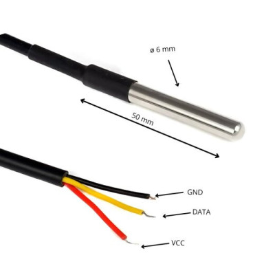 Capteur de Température DS18B20 en Acier Inoxydable –  étanche, avec câble 1m