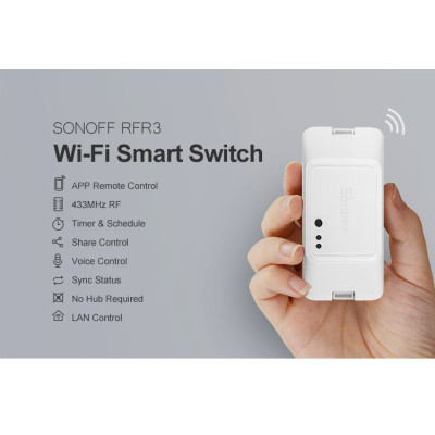Interrupteur Wi-Fi Un Canal SONOFF BASICRFR3 – Relais 10 A 100-240 V AC – Compatible Alexa & Google Home  [Option: Tasmota]