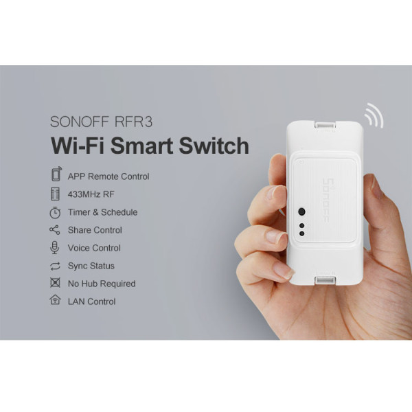 Interrupteur Wi-Fi Un Canal SONOFF BASICRFR3 – Relais 10 A 100-240 V AC – Compatible Alexa & Google Home  [Option: Tasmota]
