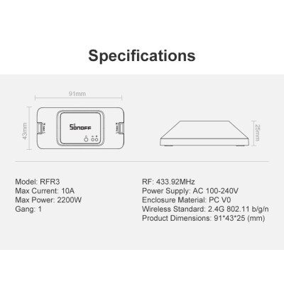 Interrupteur Wi-Fi Un Canal SONOFF BASICRFR3 – Relais 10 A 100-240 V AC – Compatible Alexa & Google Home  [Option: Tasmota]