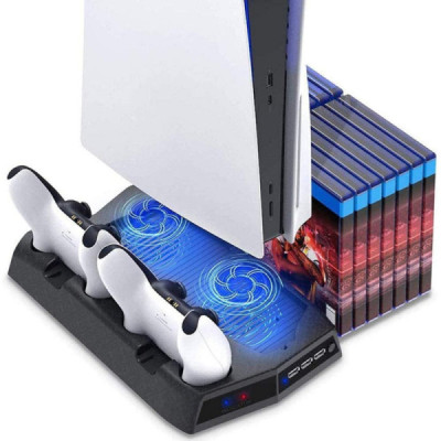 Ventilateur de Refroidissement & Station de Charge PS5 – Base Double pour Manettes Pro Controller avec Indicateurs LED