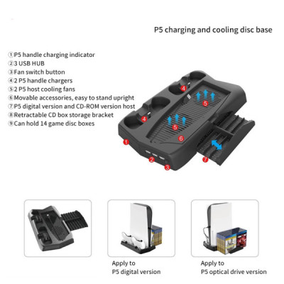 Ventilateur de Refroidissement & Station de Charge PS5 – Base Double pour Manettes Pro Controller avec Indicateurs LED