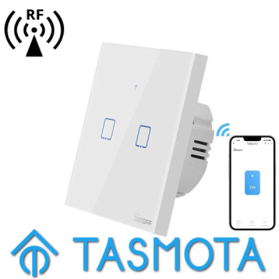 SONOFF T1EU2C-TX – Interrupteur Mural Tactile 2 Canaux Wi-Fi 2,4 GHz & RF 433 MHz – Sans Cadre, Verre Trempé [Option: Tasmota]